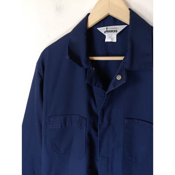 VINTAGE Sears Coverall Roebucks Navy Blue Long Sleeve Zip Button Coveralls 44T - Picture 2 of 12